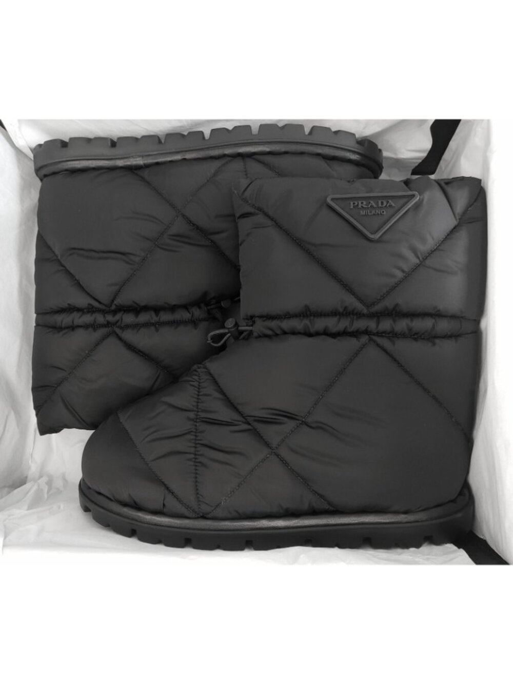 $1120 Prada Blow 19 Quilted Nylon Drawstring Snow Boots Black Size 9 - Picture 3 of 7